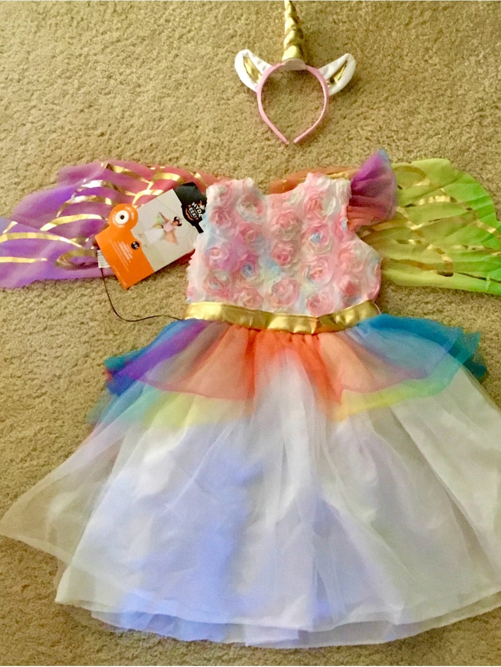 Unicorn Fairy Rainbow Tulle Halloween Costume Dress w/ lights & Headband Girls M